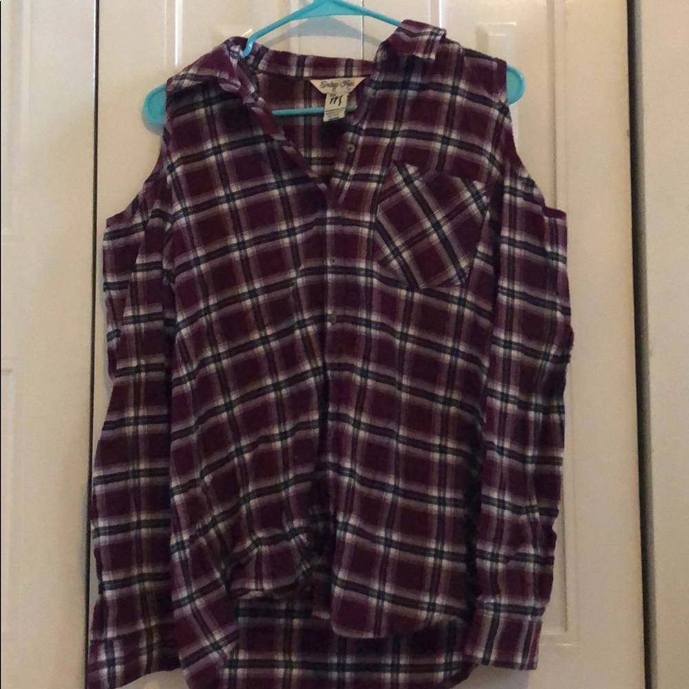 Cold shoulder flannel shirt